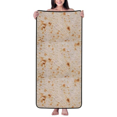 BERMEIZ Tortilla Print Bath Towel Microfiber Coral Velvet Bath Towels Highly Absorbent Soft Beach Sheet 27" x 55" Luxury Hemming Shower Towels