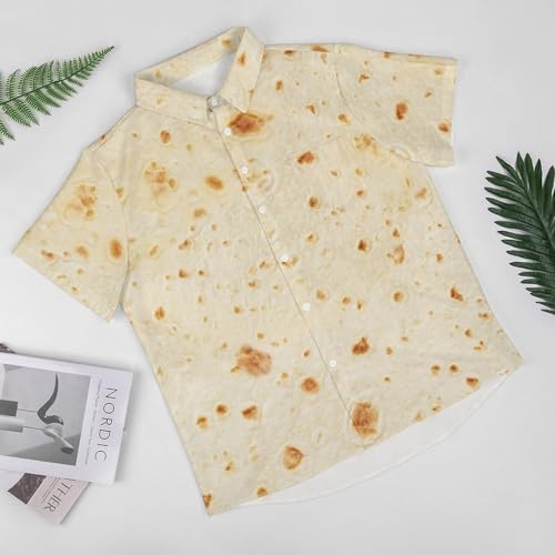 FULAOER Burrito Tortilla Pattern Men's Button Down Shirts Short Sleeve Casual Shirts Summer Beach Shirts L, Style-13-3
