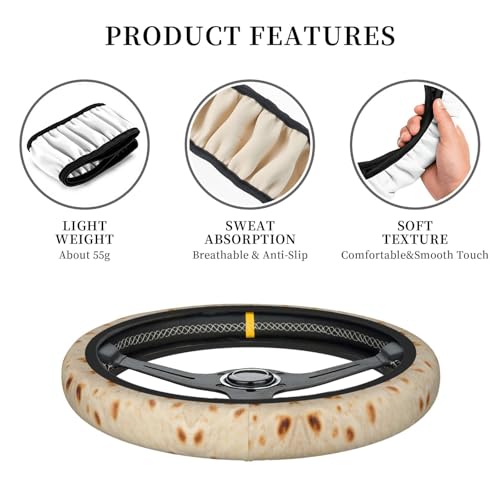 Tortilla Print Steering Wheel Cover Cute Elastic 15 Inch Universal Fit Car Accessories Non-Slip Washable Protection