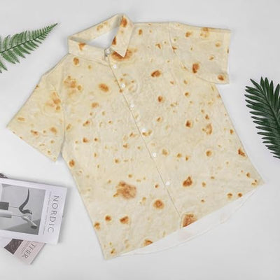 Burrito Tortilla Pattern Men's Button Down Shirts Short Sleeve Casual Summer Beach Shirt with Pocket L