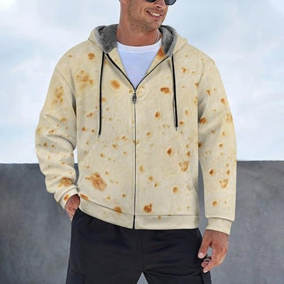 Burrito Tortilla Pattern Men's Full Zip Cardigan Casual Soft Warm Coats with Hood M