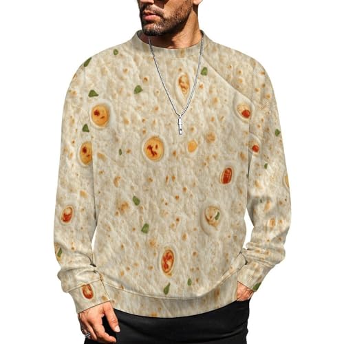 Burrito Tortilla Pattern Men's Crewneck Sweatshirts Long Sleeves Thermal Casual Pullover Shirt XL