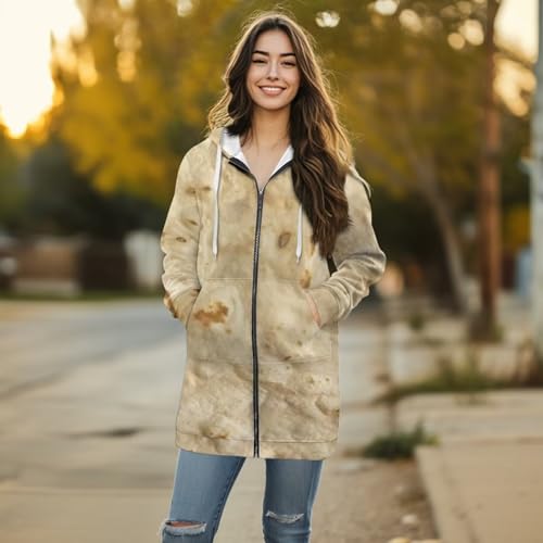 PJHEQOXE Burrito Tortilla Pattern Women's Trendy Jacket Zip Up Long Sleeve Hoodies Novel Food Streetwear Fashion Coat with Pockets Hooded Cardigan