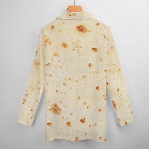 Burrito Tortilla Pattern Blazers for Women Fashion Business Casual Office,Elegant Jacket Coat with Pockets L