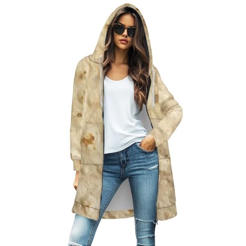 PJHEQOXE Burrito Tortilla Pattern Women's Trendy Jacket Zip Up Long Sleeve Hoodies Novel Food Streetwear Fashion Coat with Pockets Hooded Cardigan