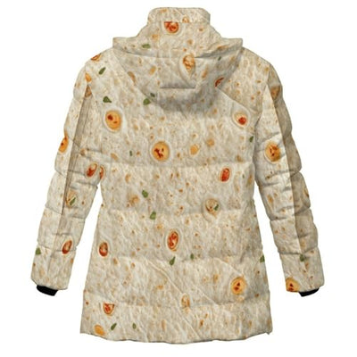 Burrito Tortilla Pattern Women's Lightweight Full-Zip Puffer Jacket with Hood Quilted Winter Coat L
