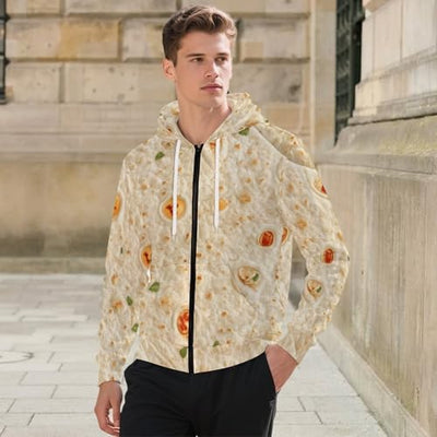 Burrito Tortilla Pattern Men's Hoodies with Zipper Lightweight Long Sleeve Casual Sweatshirts L