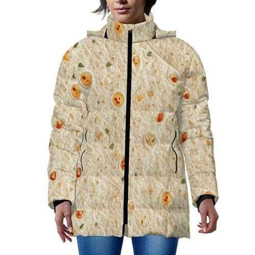 Burrito Tortilla Pattern Women's Lightweight Full-Zip Puffer Jacket with Hood Quilted Winter Coat L
