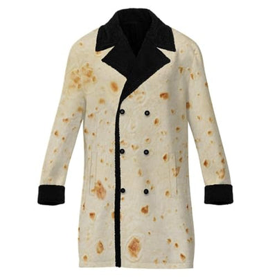 Burrito Tortilla Pattern Mens Trench Coat Double Breasted Notched Lapel Casual Windbreaker Classic Jacket L