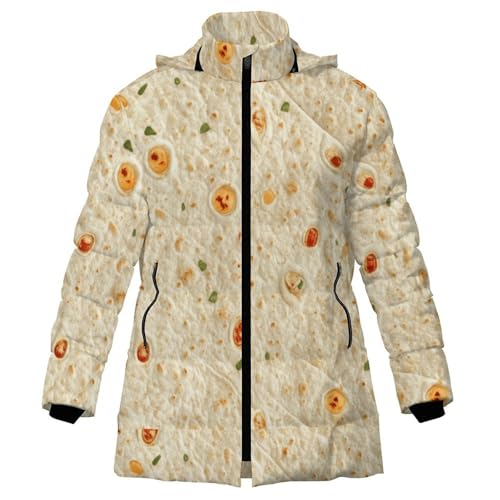 Burrito Tortilla Pattern Women's Lightweight Full-Zip Puffer Jacket with Hood Quilted Winter Coat L