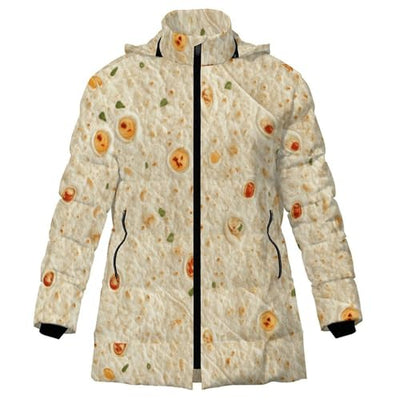 Burrito Tortilla Pattern Women's Lightweight Full-Zip Puffer Jacket with Hood Quilted Winter Coat L