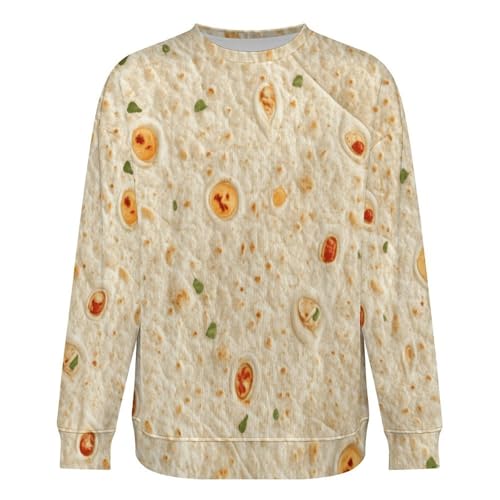 Burrito Tortilla Pattern Men's Crewneck Sweatshirts Long Sleeves Thermal Casual Pullover Shirt XL