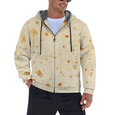 Burrito Tortilla Pattern Men's Full Zip Cardigan Casual Soft Warm Coats with Hood M
