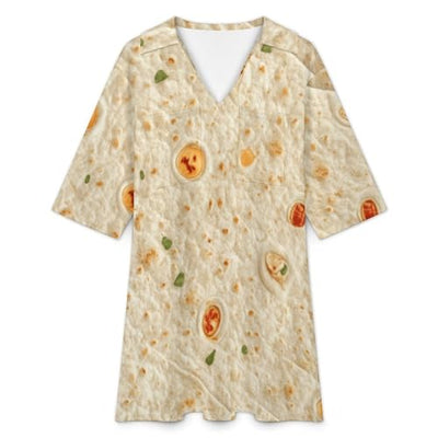 Burrito Tortilla Pattern Womens Dresses Summer V Neck Short Sleeve Casual A Line Flowy Swing Dress M