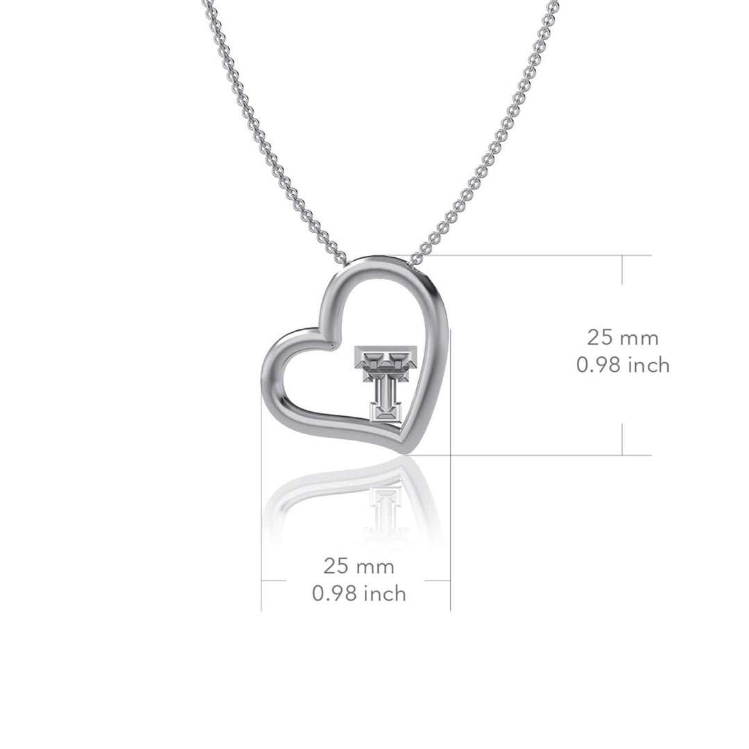 Dayna Designs Texas Tech Heart Pendant Necklace - Platinum over 925 Solid Sterling Silver, 18 Inch Rope Chain, Officially Licensed Jewelry Gifts for Coaches, Women, NCAA Red Raiders Logo Charms