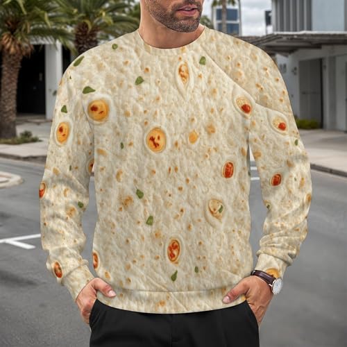 Burrito Tortilla Pattern Mens Casual Crew Neck Sweaters Long Sleeve Lightweight Pullover Sweaters XL
