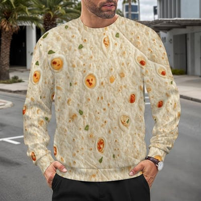 Burrito Tortilla Pattern Mens Casual Crew Neck Sweaters Long Sleeve Lightweight Pullover Sweaters XL