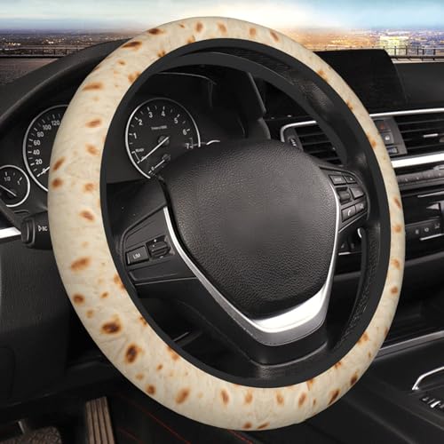Tortilla Print Steering Wheel Cover Cute Elastic 15 Inch Universal Fit Car Accessories Non-Slip Washable Protection