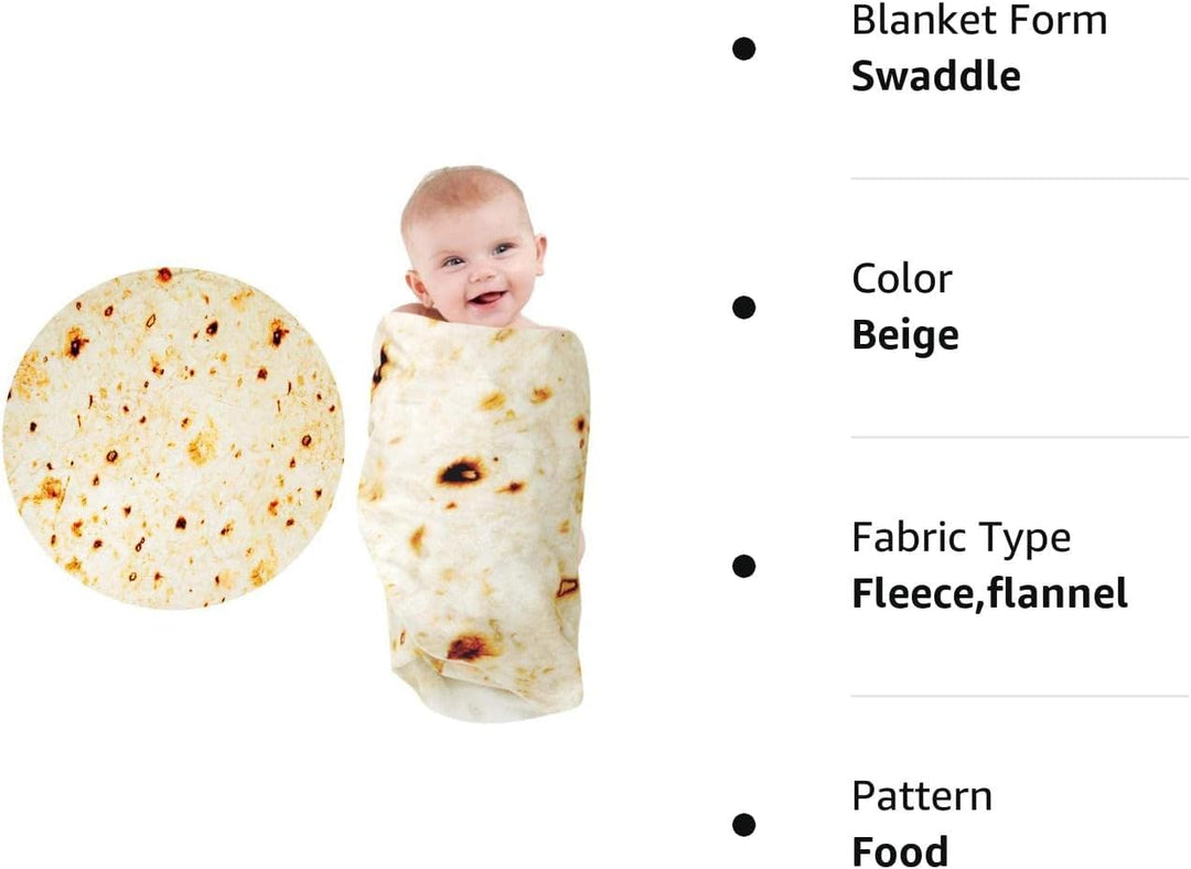 Baby Blanket, Tortilla Swaddle Blanket, for Newborn Toddler, 285 GSM Soft Flannel Wearable Wrap Gifts for Baby Shower First Christmas Boy Girl
