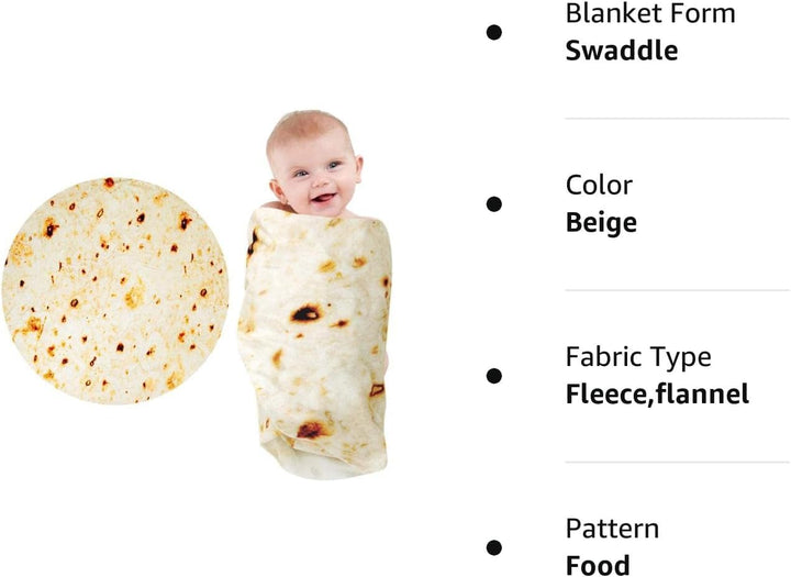 Baby Blanket, Tortilla Swaddle Blanket, for Newborn Toddler, 285 GSM Soft Flannel Wearable Wrap Gifts for Baby Shower First Christmas Boy Girl