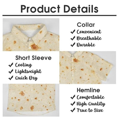 FULAOER Burrito Tortilla Pattern Men's Button Down Shirts Short Sleeve Casual Shirts Summer Beach Shirts L, Style-13-3
