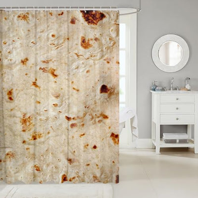 Decorative Burritos Tortilla Shower Curtain Waterproof Polyester Fabric,Funny Shower Liner Home Bathroom Decor Hanging Bath Curtain with Hooks 72 x 78 Inch,Machine Washable