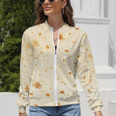Burrito Tortilla Pattern Womens Long Sleeve Zip Up Sweatshirts Lightweight Jackets Casual Loose Outwear with Pockets XS