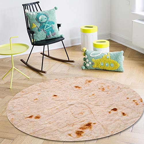 Indoor Area Rugs Tortilla Non-Slip Round Accent Area Floor Rug for Living Room Bedroom Kids Room College Dorm 5 ft