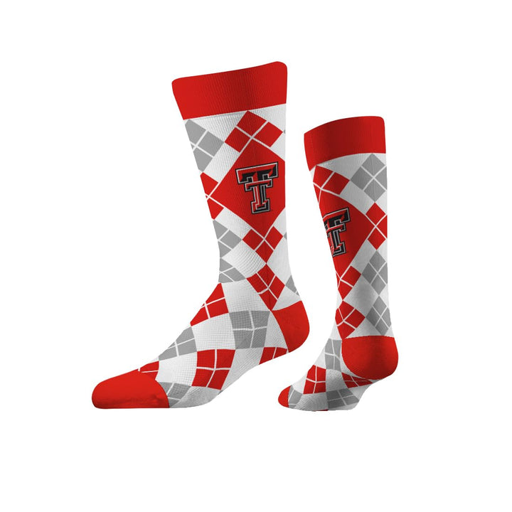 Strideline NCAA Mens Argyle Dress Socks-Texas Tech-Size M/L (8-12)