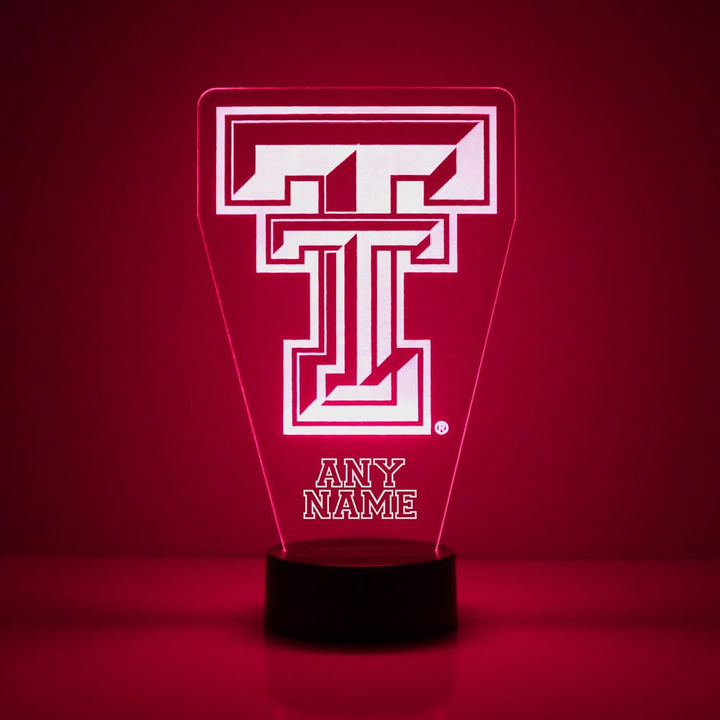 Custom Texas Tech University Red Raiders Logo LED Sign Night Light Lamp with Remote and Personalized Name or Image, Officially Licensed from the CLC by Mirror Magic Gifts, Made in the USA