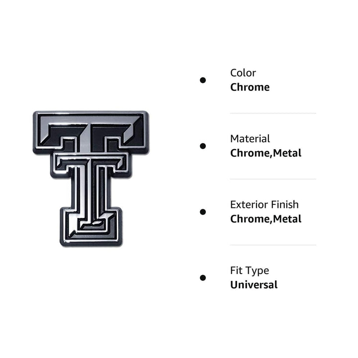 Texas Tech Emblem Red Raiders Premium Metal Auto Emblem (Chrome)