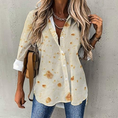 Womens Button Down Long Sleeve Shirts Burrito Tortilla Pattern Blouses Shirts Tops L