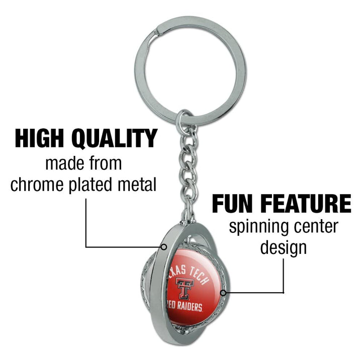 Texas Tech University Official Logo Keychain Spinning Round Chrome Plated Metal
