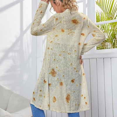 Burrito Tortilla Pattern Womens Casual Lightweight Long Sleeve Open Front Cardigan Soft Drape S