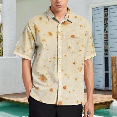 Burrito Tortilla Pattern Men's Button Down Shirts Short Sleeve Casual Summer Beach Shirt with Pocket L