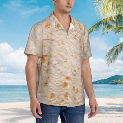 Kuilepa Tortilla Pattern Men's Casual Button-Down Shirts Hawaiian Shirt-Medium Black
