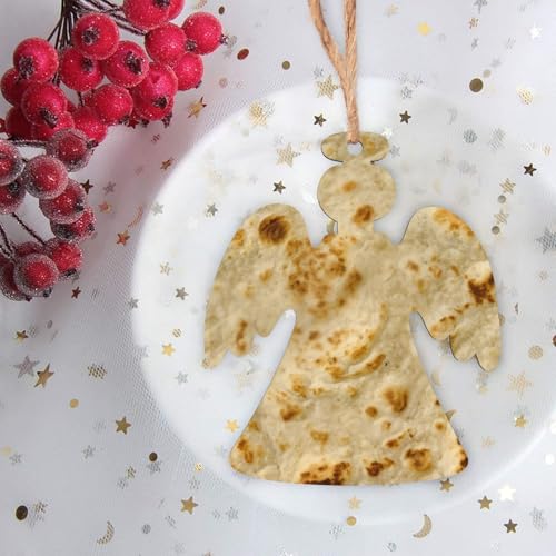 Burritos, Giant Tortilla DIY Christmas Ornaments Craft Kit for Kids,Wooden Ornaments with Pre-Printed Designs,Perfect for Holiday Art Projects Angel Shape 6 Pcs