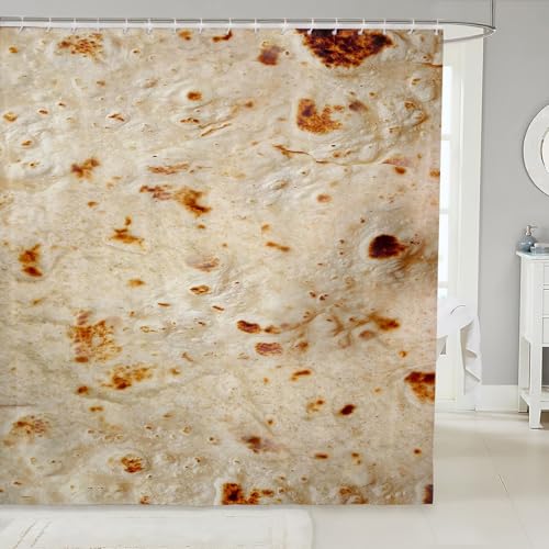 Decorative Burritos Tortilla Shower Curtain Waterproof Polyester Fabric,Funny Shower Liner Home Bathroom Decor Hanging Bath Curtain with Hooks 72 x 78 Inch,Machine Washable