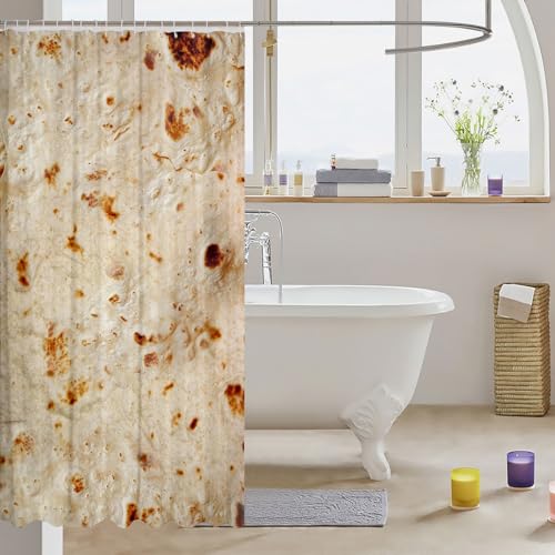 Decorative Burritos Tortilla Shower Curtain Waterproof Polyester Fabric,Funny Shower Liner Home Bathroom Decor Hanging Bath Curtain with Hooks 72 x 78 Inch,Machine Washable