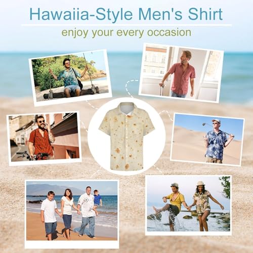 FULAOER Burrito Tortilla Pattern Men's Button Down Shirts Short Sleeve Casual Shirts Summer Beach Shirts L, Style-13-3