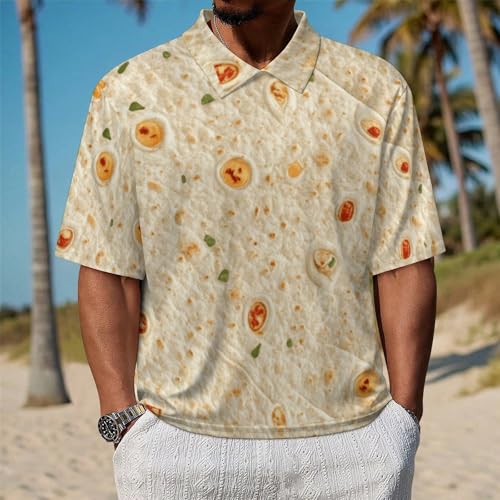 Burrito Tortilla Pattern Men's Regular-Fit Pique Polo Shirt Mid Sleeve Classic Collared Casual Summer L