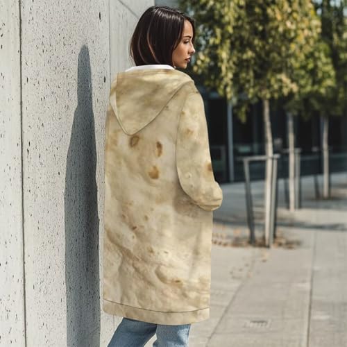PJHEQOXE Burrito Tortilla Pattern Women's Trendy Jacket Zip Up Long Sleeve Hoodies Novel Food Streetwear Fashion Coat with Pockets Hooded Cardigan