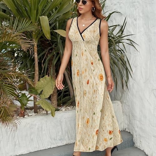 Burrito Tortilla Pattern Summer Dresses for Women Casual Beach Sleeveless Tank Loose Dresses M