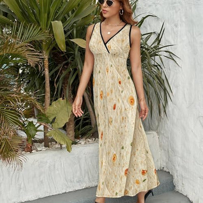 Burrito Tortilla Pattern Summer Dresses for Women Casual Beach Sleeveless Tank Loose Dresses M