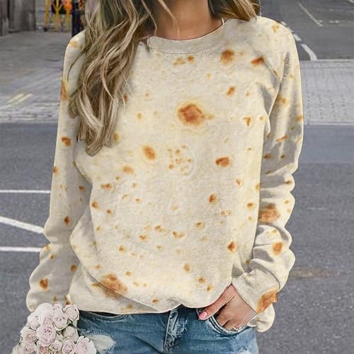 FULAOER Burrito Tortilla Pattern Women's Casual Raglan Crew Neck Sweater Sweatshirt Long Sleeve T-Shirt M