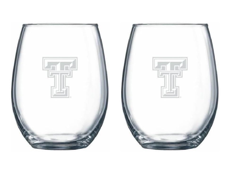 Texas Tech Red Raiders Stemless Wine Glass Set – Satin Frost Logo – Set of Two, 15 oz
