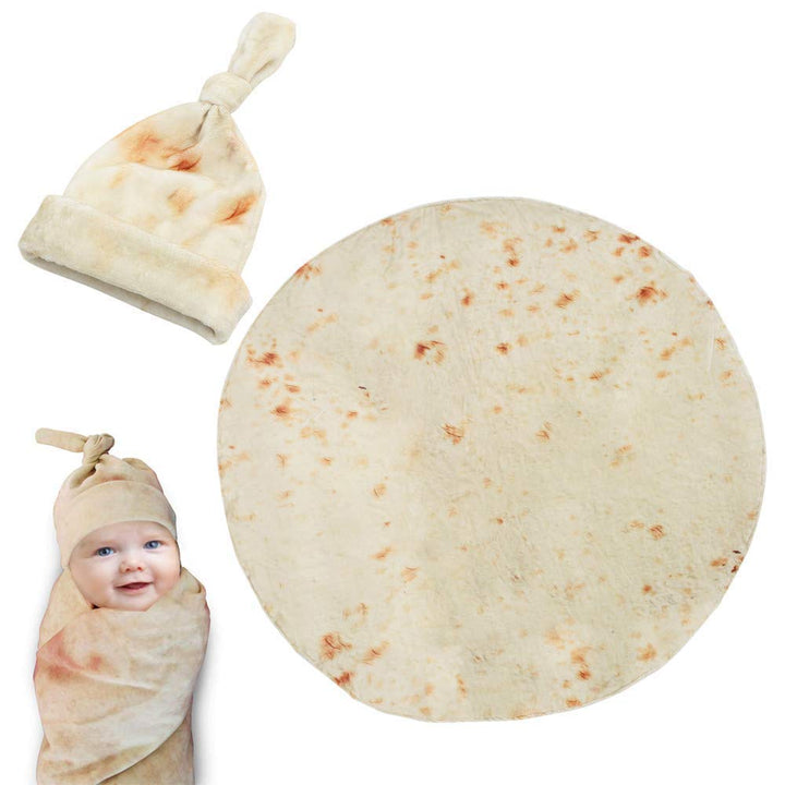 Swaddle Blanket for Baby Wrap Tortilla Flannel Shower with Hat Gift for Baby (36 Inch)