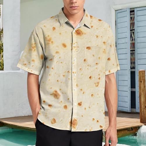 FULAOER Burrito Tortilla Pattern Men's Button Down Shirts Short Sleeve Casual Shirts Summer Beach Shirts L, Style-13-3