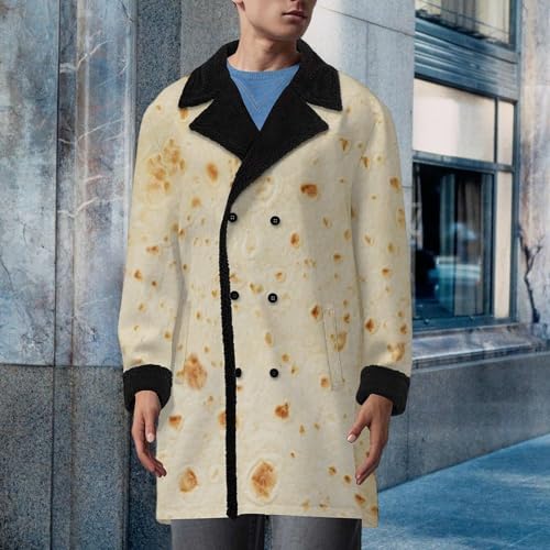Burrito Tortilla Pattern Mens Trench Coat Double Breasted Notched Lapel Casual Windbreaker Classic Jacket L