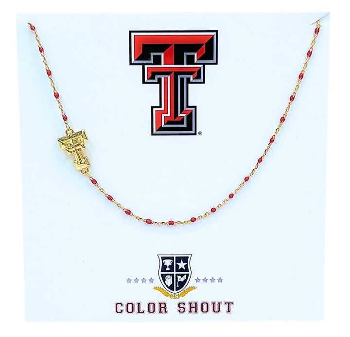 Color Shout The Texas Tech Necklace: Side Set Texas Tech Red Enamel Bead Necklace